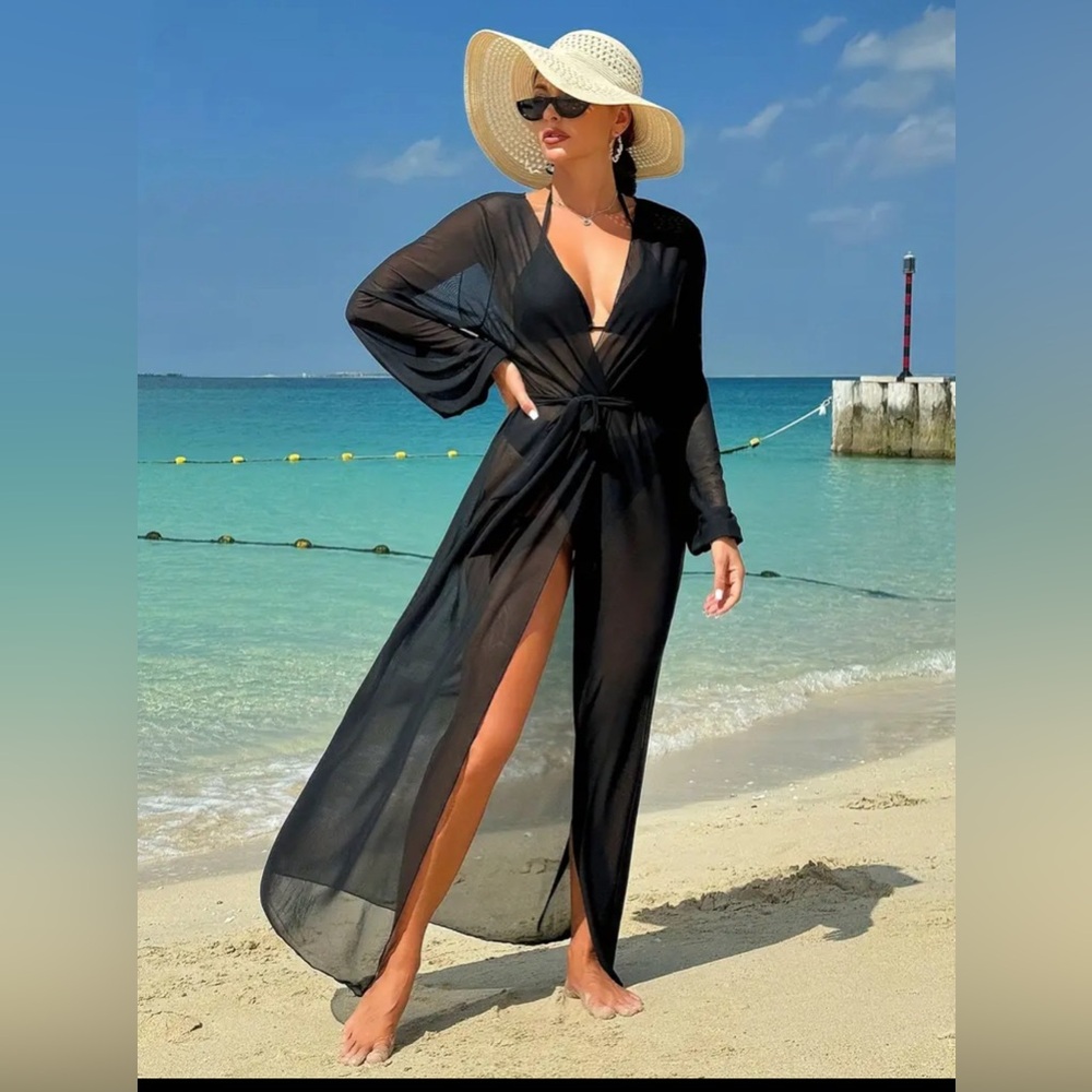 Elegant Black Sheer Swim Coverup